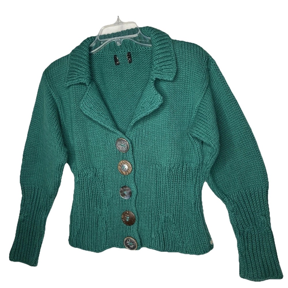 Pure Knit Button Front Collar Cardigan Size S /M Green Y2K Chunky No Tags
